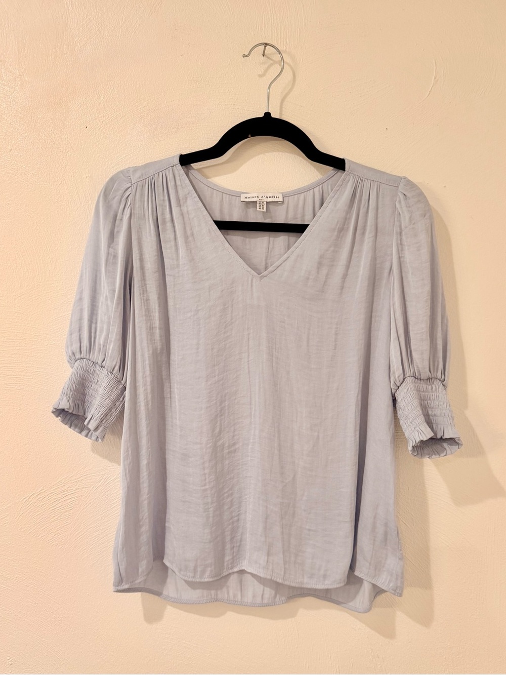Maison d’Amélie - Light Blue V-Neck Smocked Sleeve Blouse